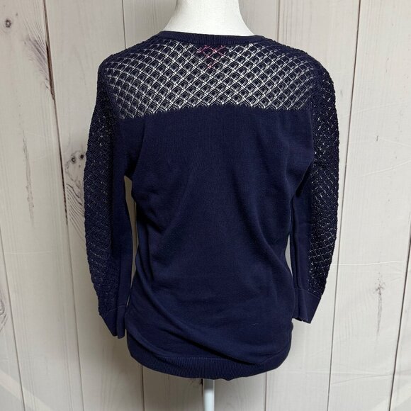 Lilly Pulitzer Navy Open Knit Sweater Women’s Medium Cotton Pullover EUC - Picture 3 of 9